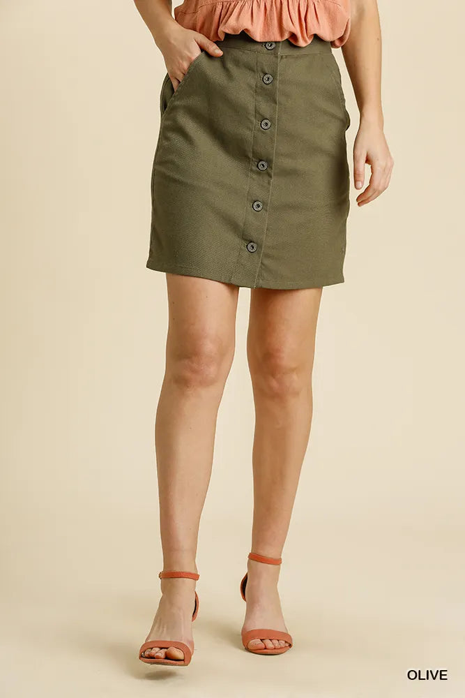 Umgee Button Down Skirt with Pockets - cas7m