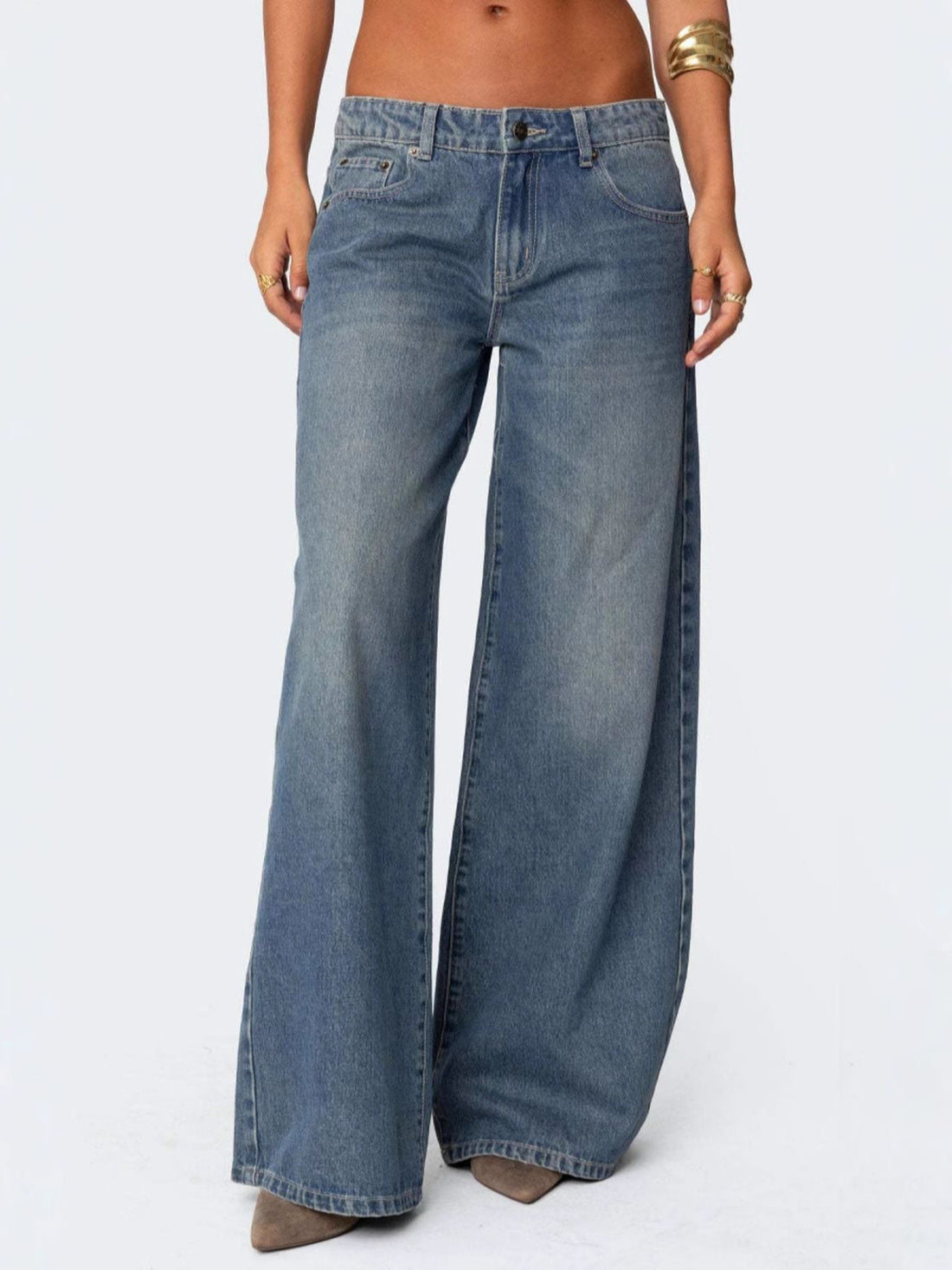 Vintage Wash Wide Leg Jeans - cas7m