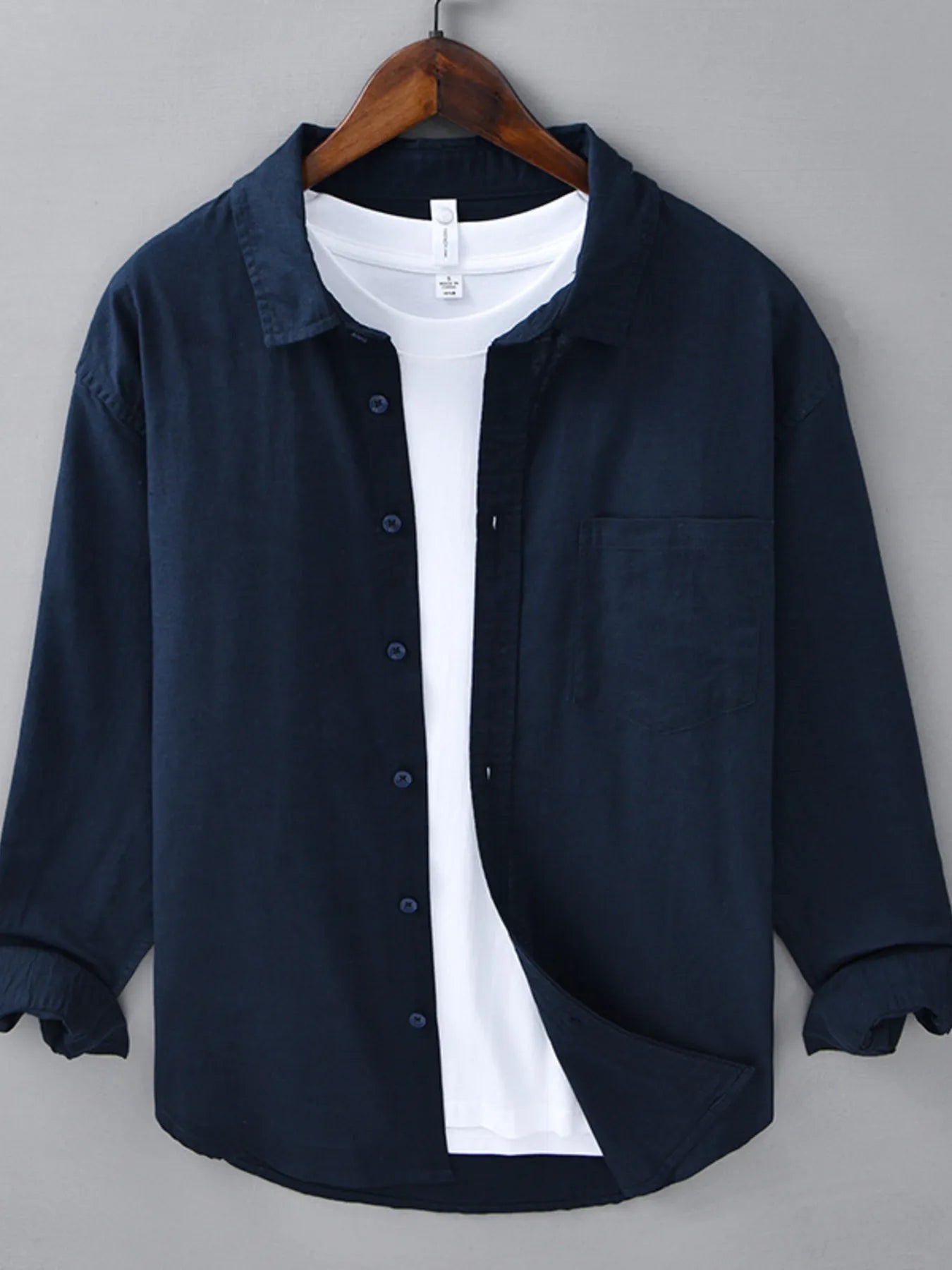 Men's Plus Size Button Up Long Sleeve Shirt - cas7m