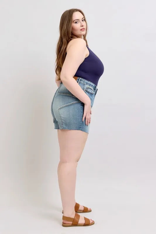 Judy Blue Full Size High Waist Star Seam Detail Denim Shorts Plus Size - cas7m