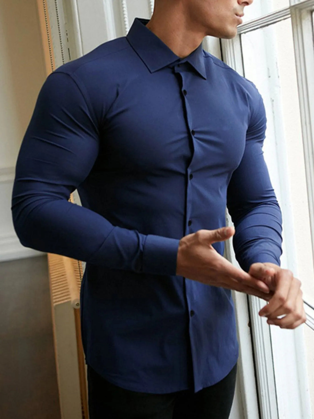 Men's Plus Size Button Up Long Sleeve Shirt - cas7m