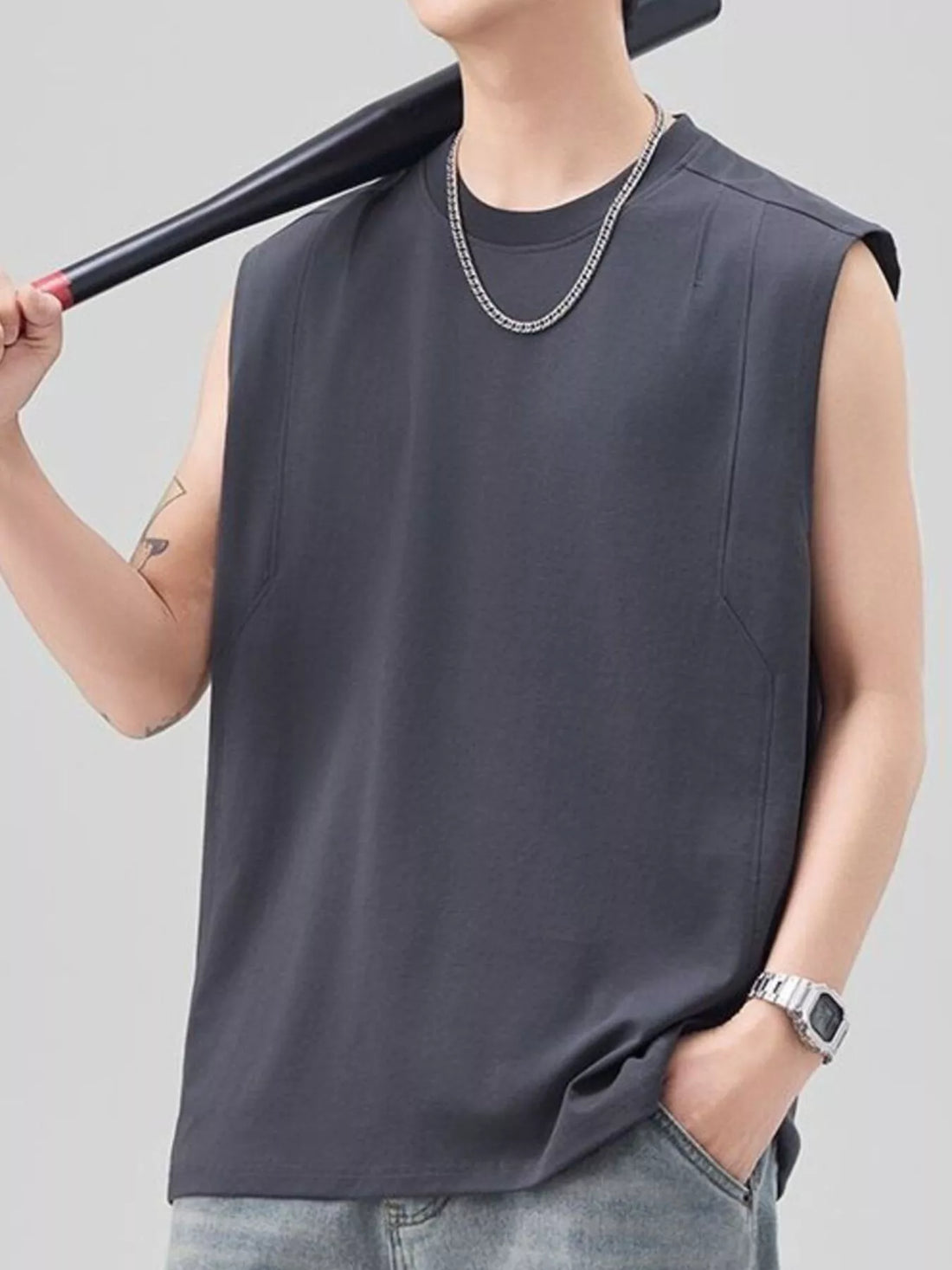 Men's Plus Size Solid Color Casual Tank Top - cas7m