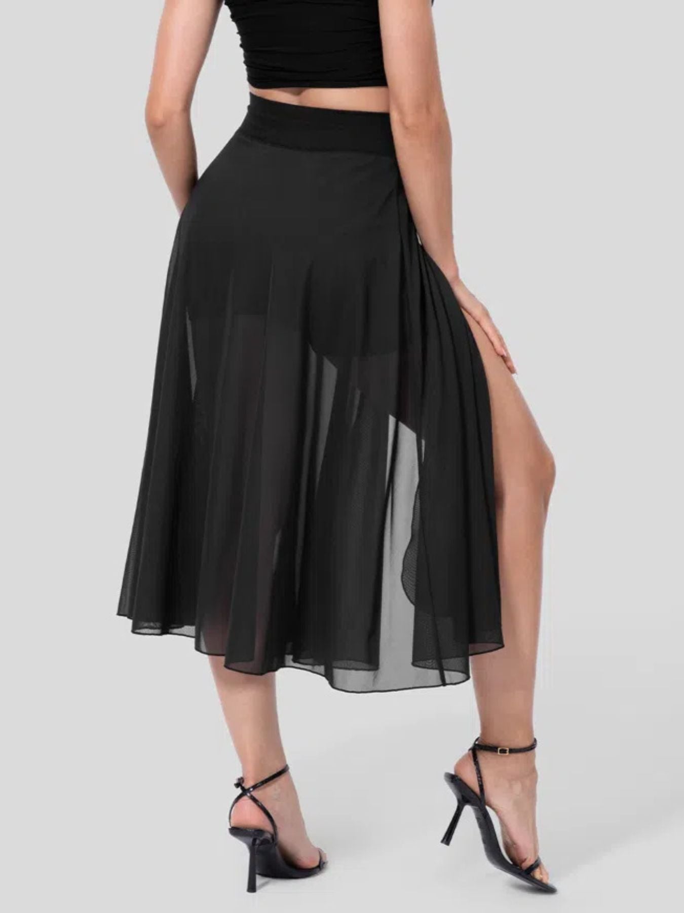 Slit Flowy Skirt with Shorts Liner - cas7m