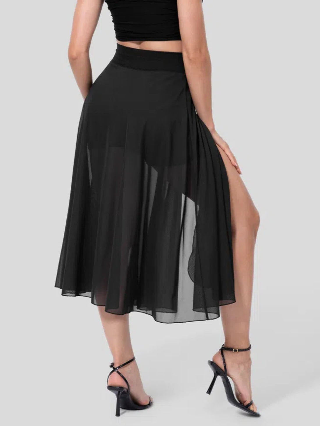 Slit Flowy Skirt with Shorts Liner - cas7m