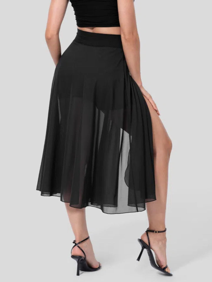Slit Flowy Skirt with Shorts Liner - cas7m