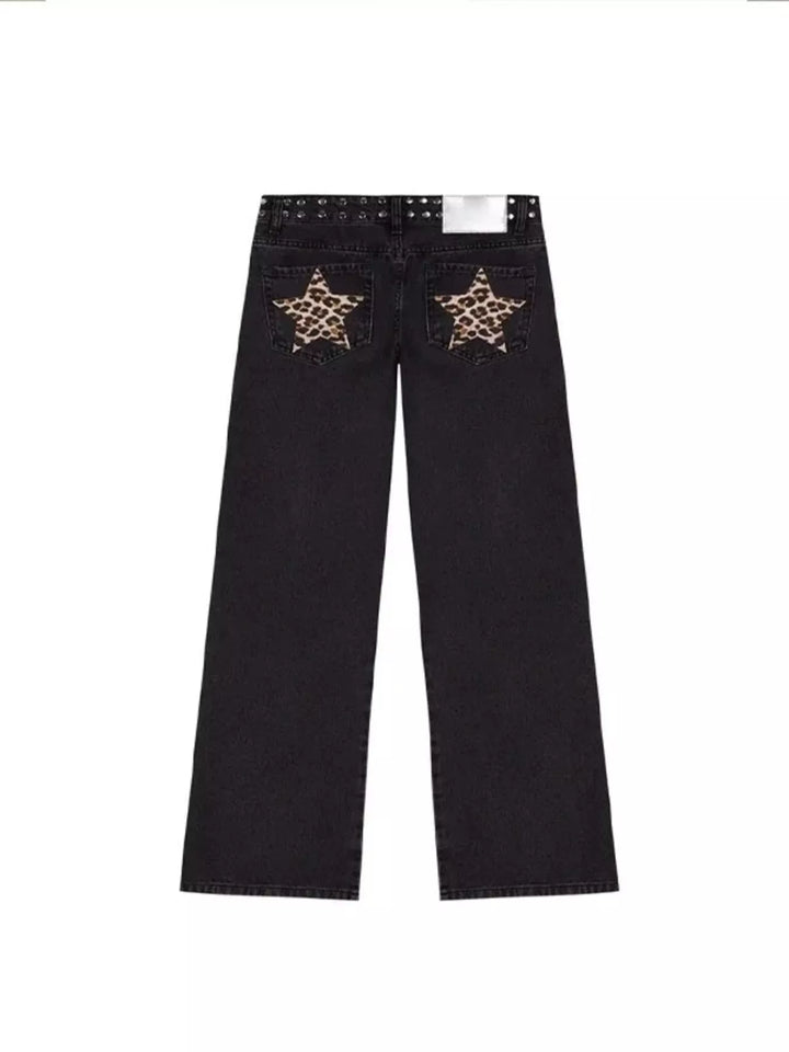 Leopard Star Patches Wide Leg Jeans - cas7m