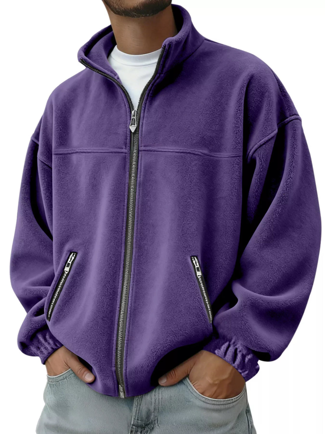 Men's Full Size Zip Up Long Sleeve Outerwear Plus Size - cas7m