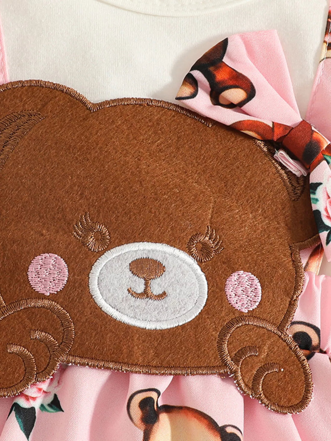Children's Bear Long Sleeve Dress with Headband - cas7m