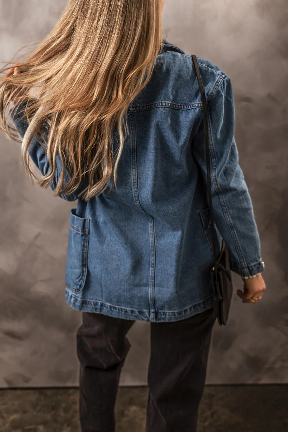 Pocketed Long Sleeve Denim Jacket - cas7m