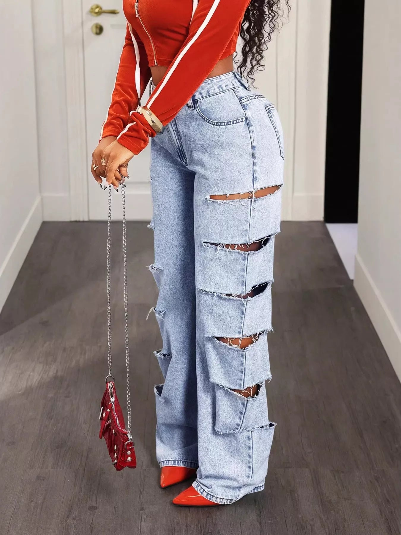 Distressed Wide Leg Jeans - cas7m