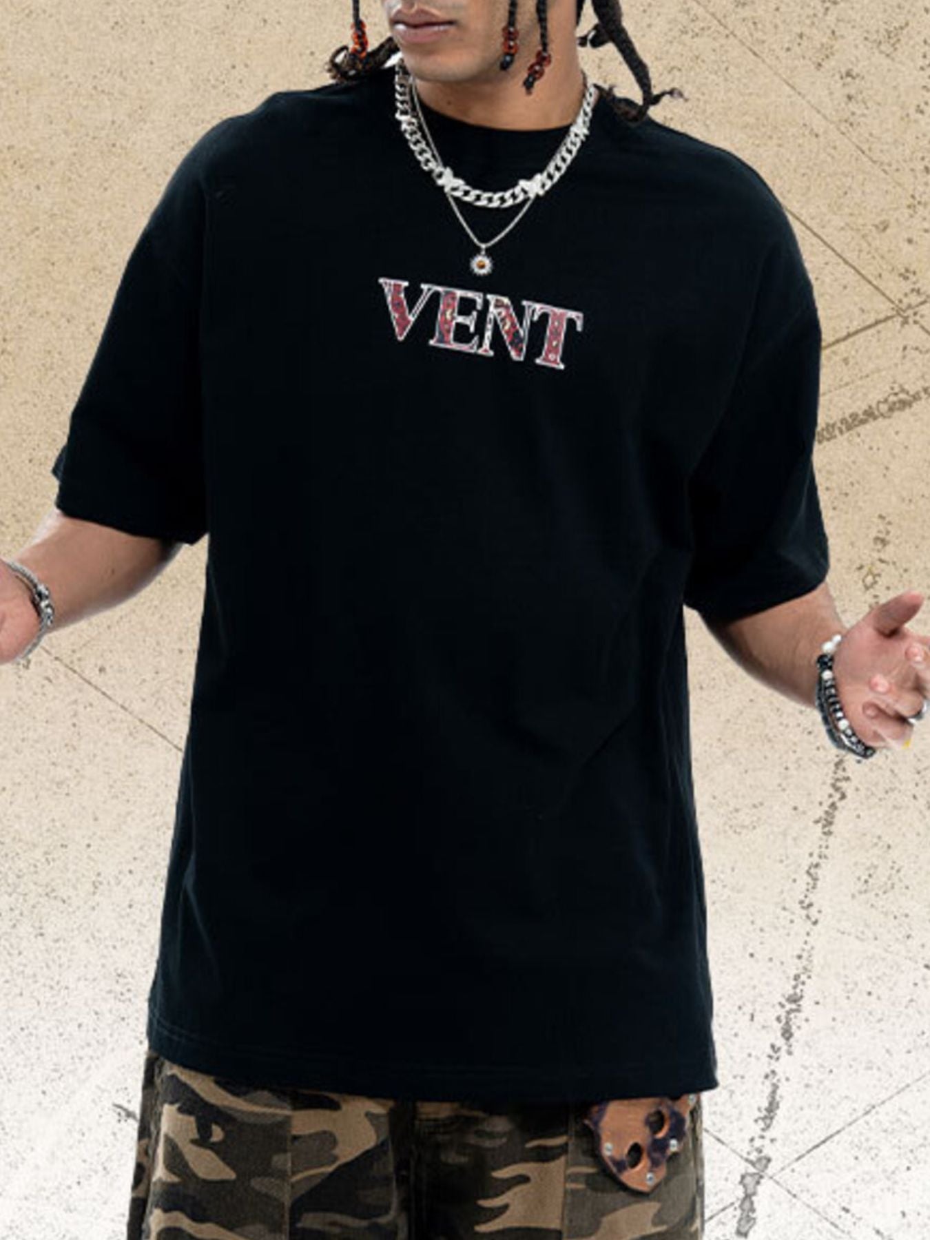 Men's Graphic Round Neck Oversized T-Shirt - cas7m
