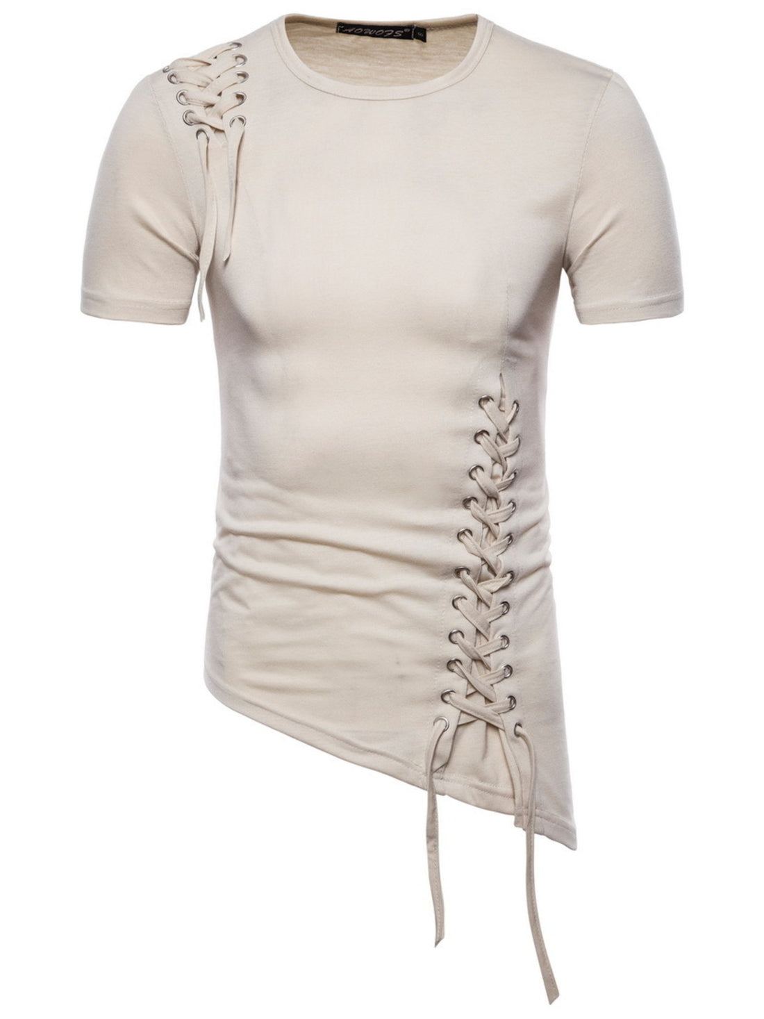 Men's Lace-Up Asymmetric Hem T-Shirt - cas7m