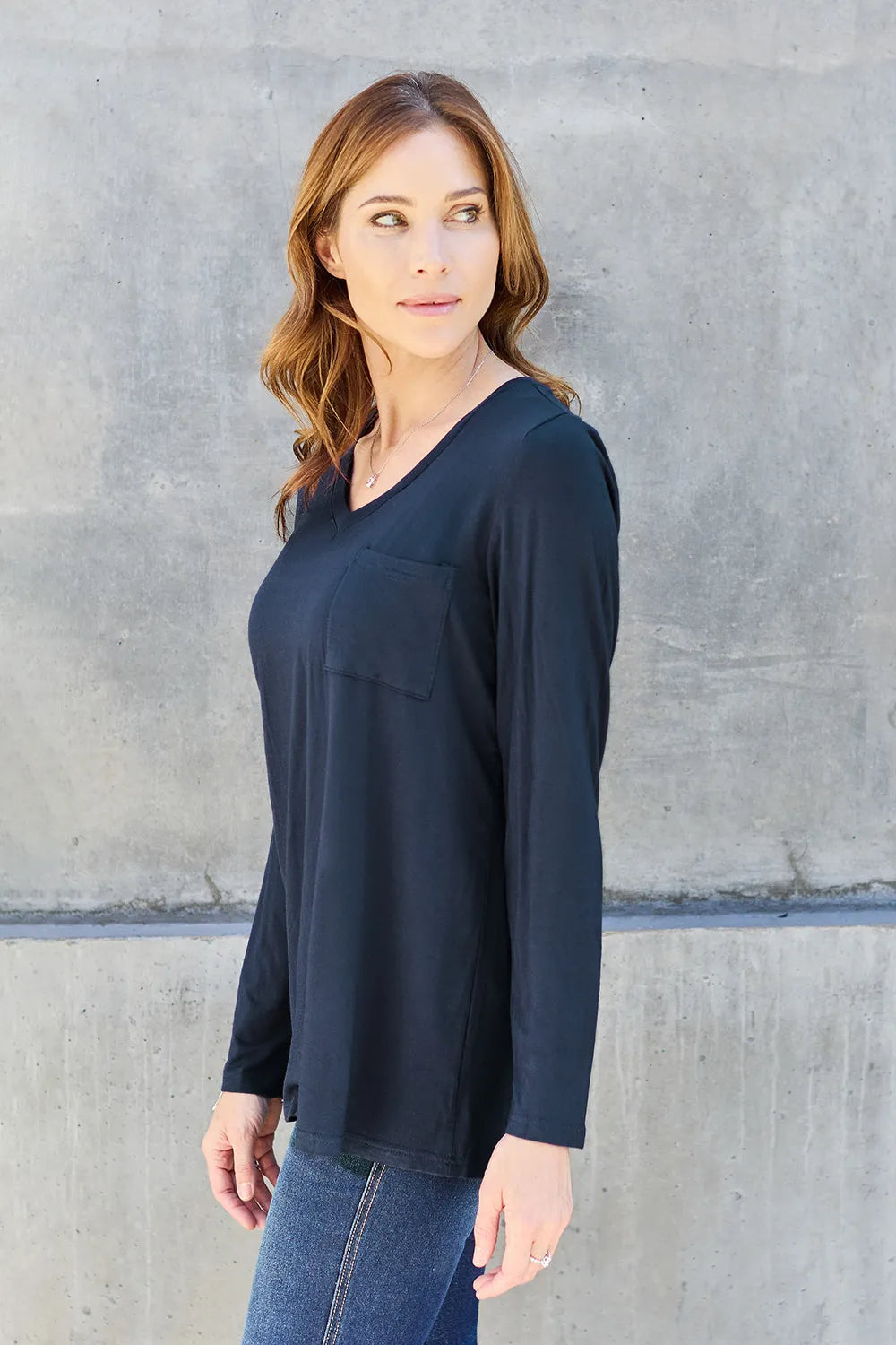 Basic Bae Full Size V-Neck Long Sleeve Top - cas7m