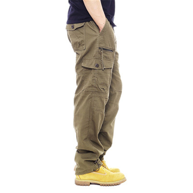 Men's Loose Multi-pocket Cargo Pants - Cotton Straight Leg
