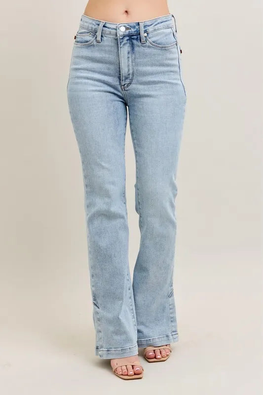 Judy Blue Full Size Tummy Control Vintage Wash Side Slit Slim Boot Jeans Plus Size - cas7m