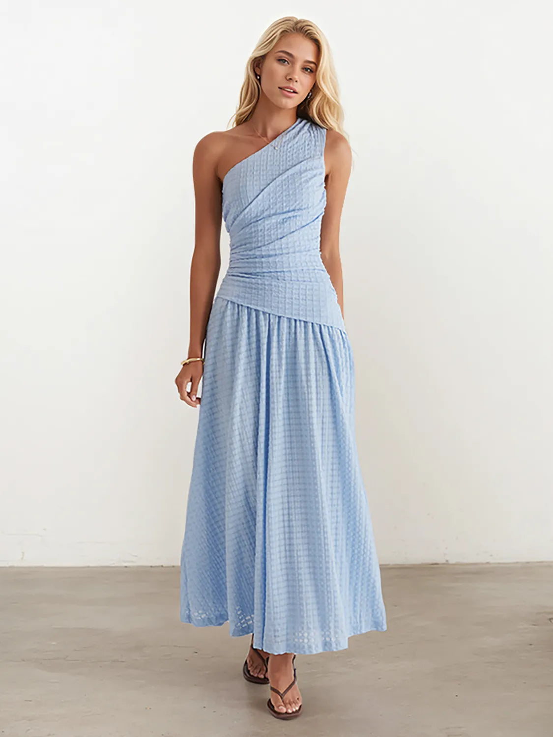 Textured Single Shoulder Dress - cas7m