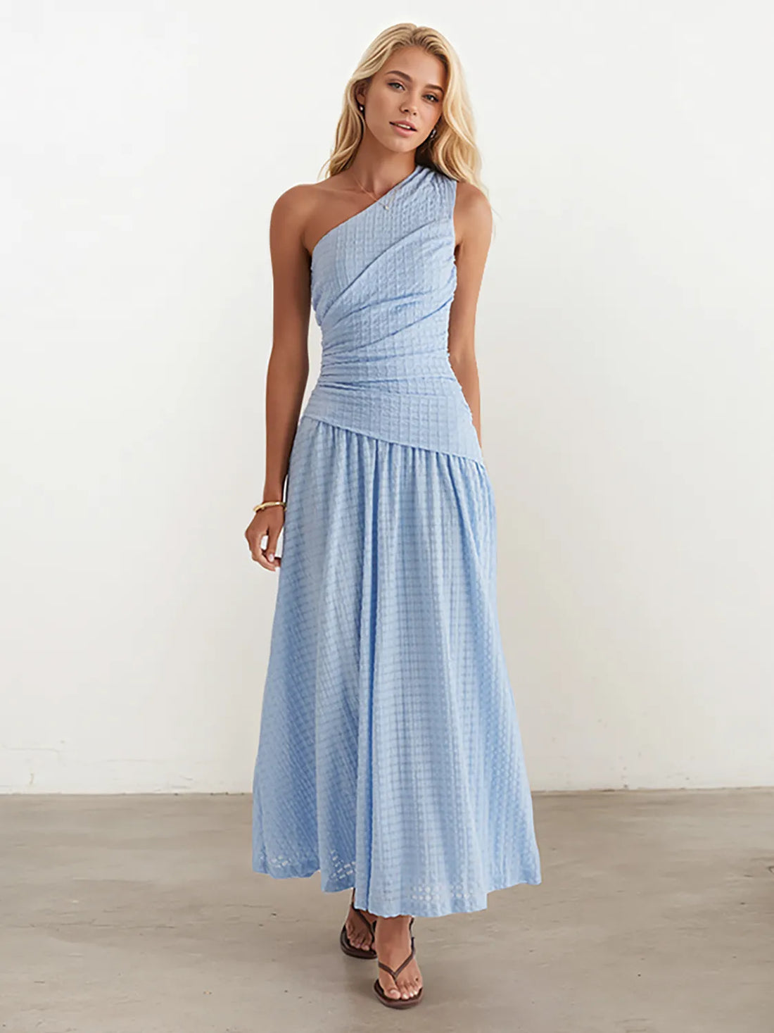 Textured Single Shoulder Dress - cas7m