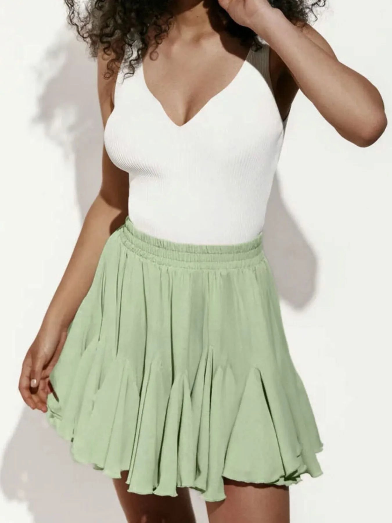 Elastic Waist Ruffled Hem Skirt - cas7m