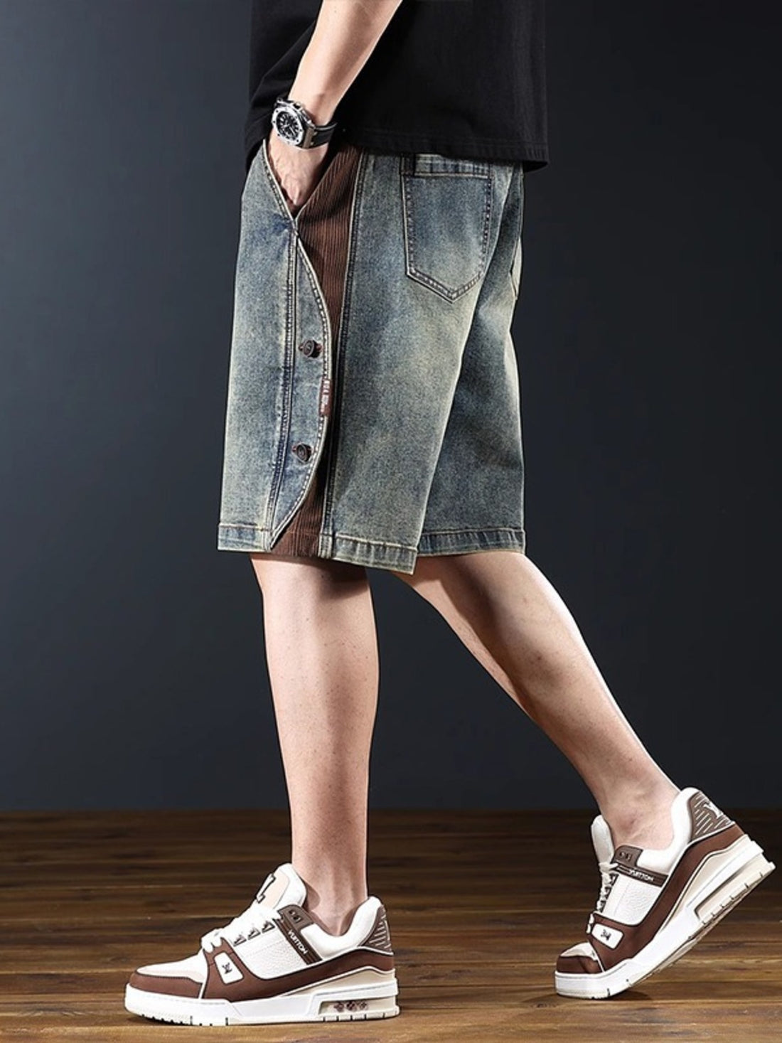 Men's Plus Size Wide Leg Denim Shorts - cas7m