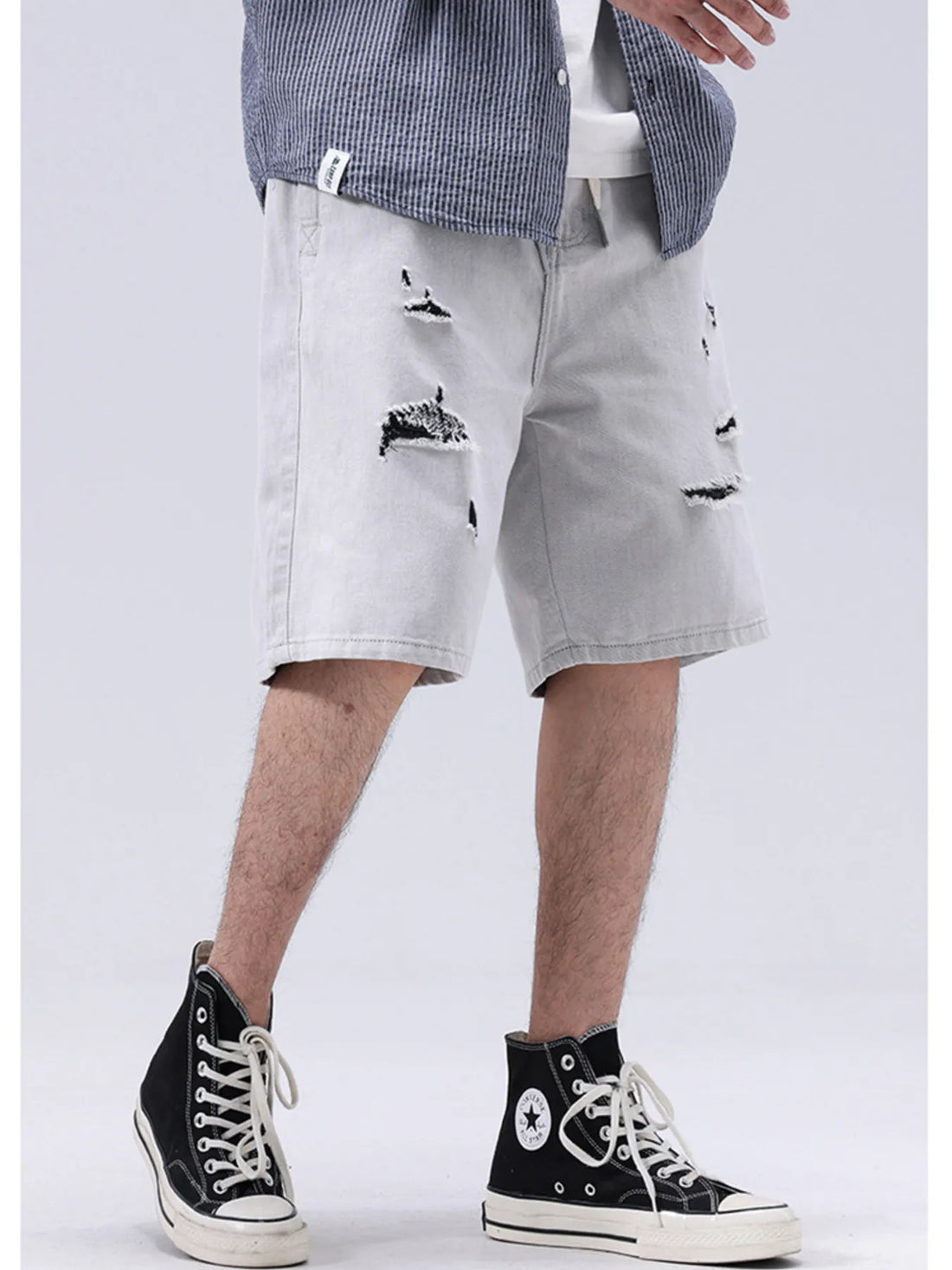 Men's Distressed Loose Fit Denim Shorts - cas7m