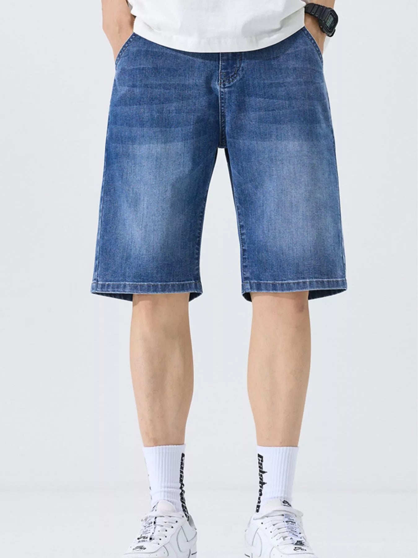 Men's Washed Loose Fit Denim Shorts - cas7m