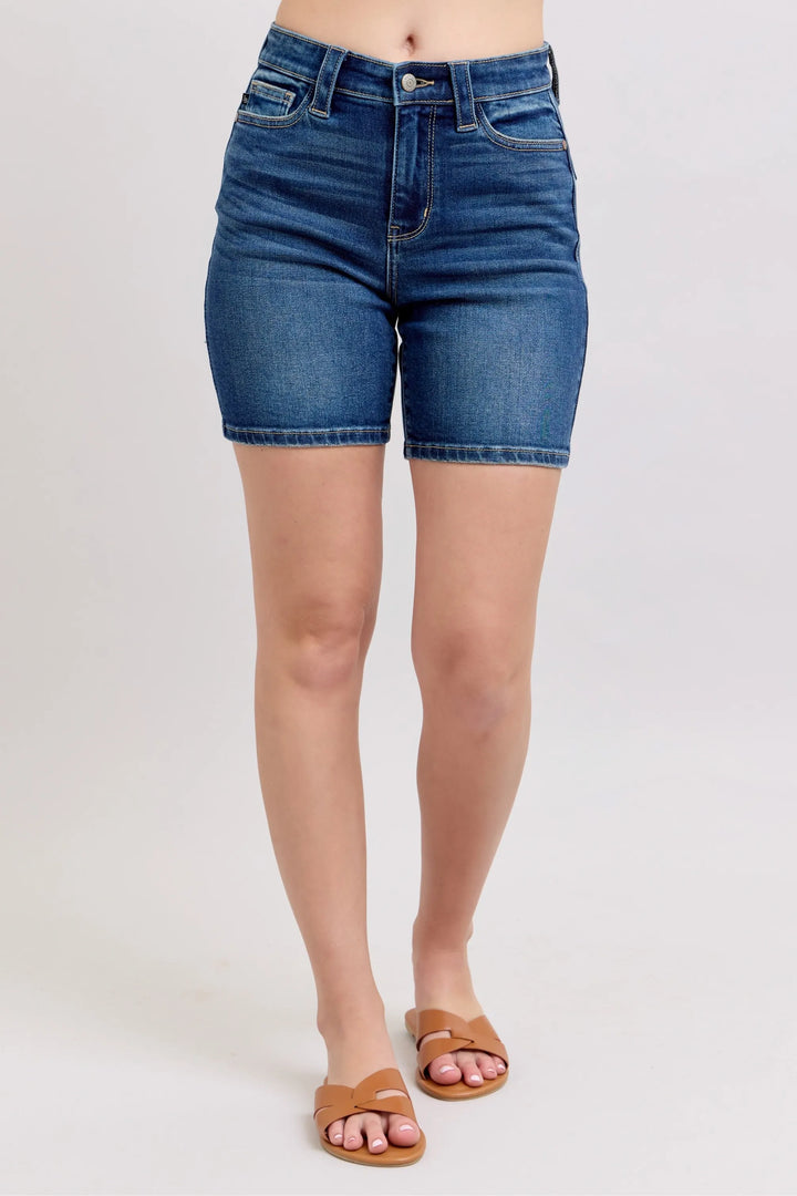Judy Blue Full Size High Waist Bermudas Jeans W/ Back Flap Pockets Plus Size - cas7m