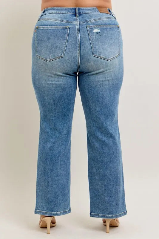 Judy Blue Full Size High Waist Vintage Wash Front Seam & Slit Straight Plus Size - cas7m