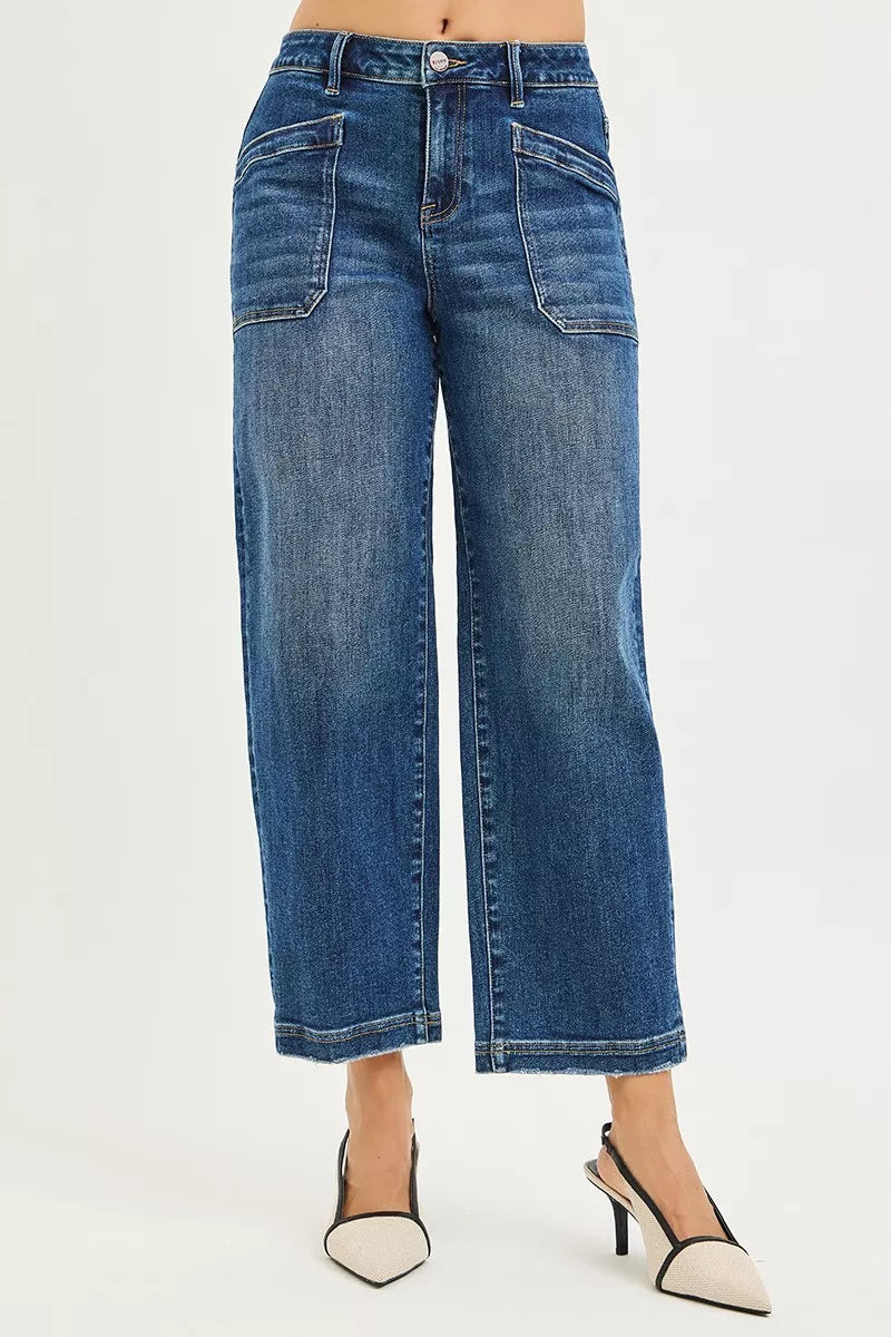 RISEN Slouchy Cropped Baggy Jeans with Front Patch Pocket - cas7m