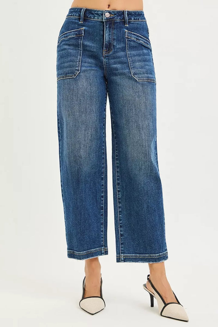 RISEN Slouchy Cropped Baggy Jeans with Front Patch Pocket - cas7m