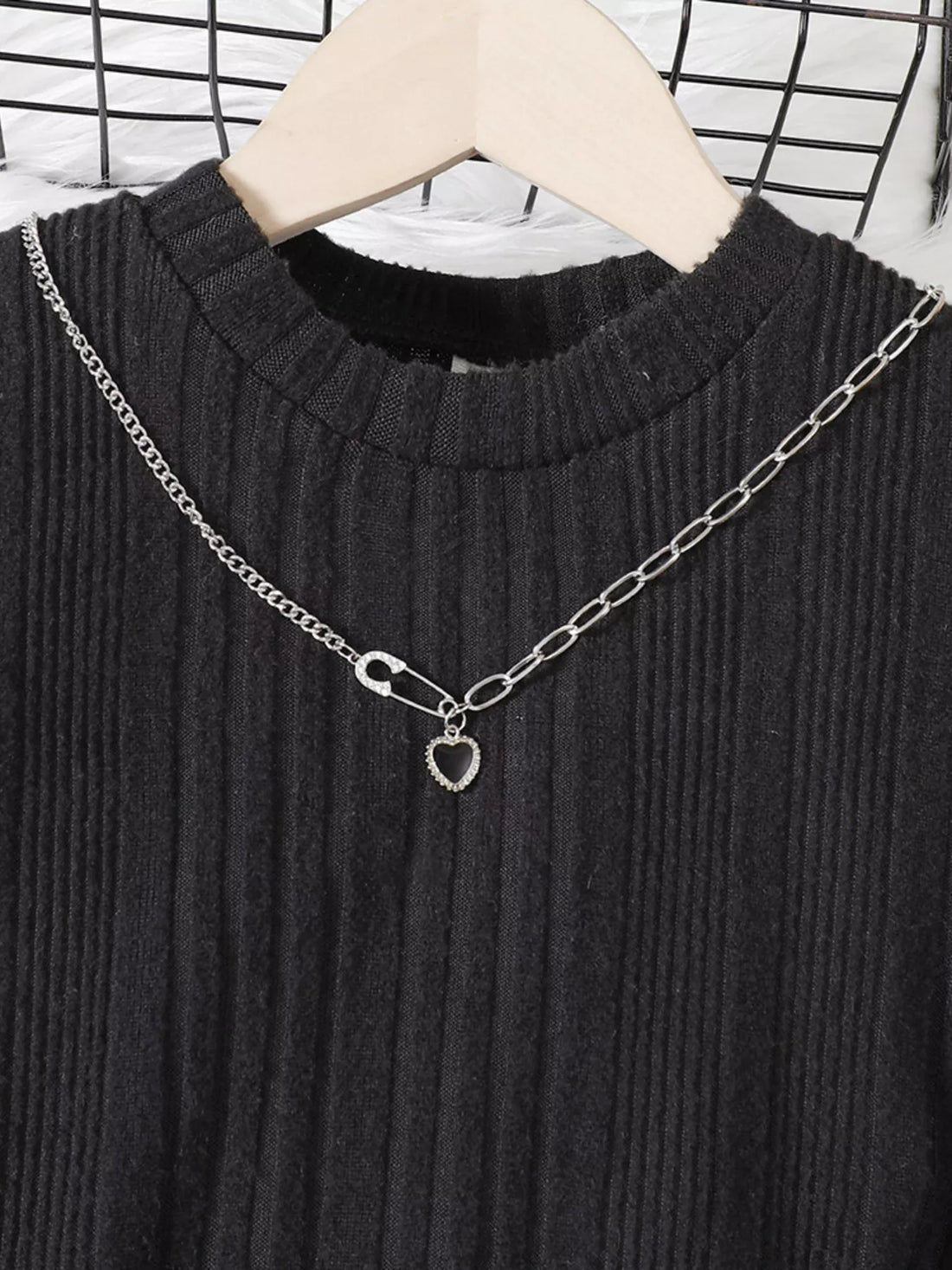Children's Ribbed Knit Long Sleeve Dress - cas7m
