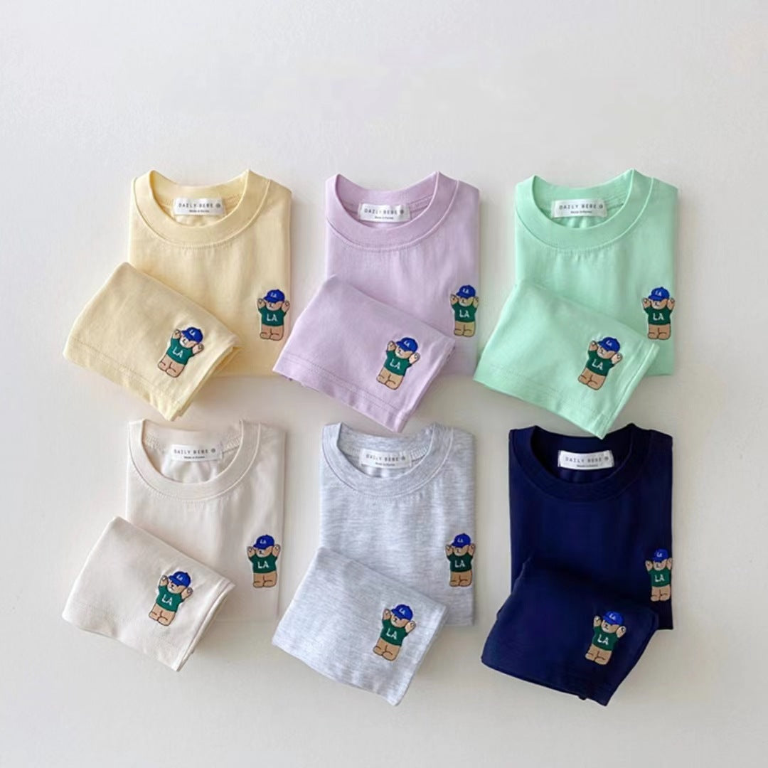 Children's Cotton Casual Bear Short Sleeve Suit - cas7m