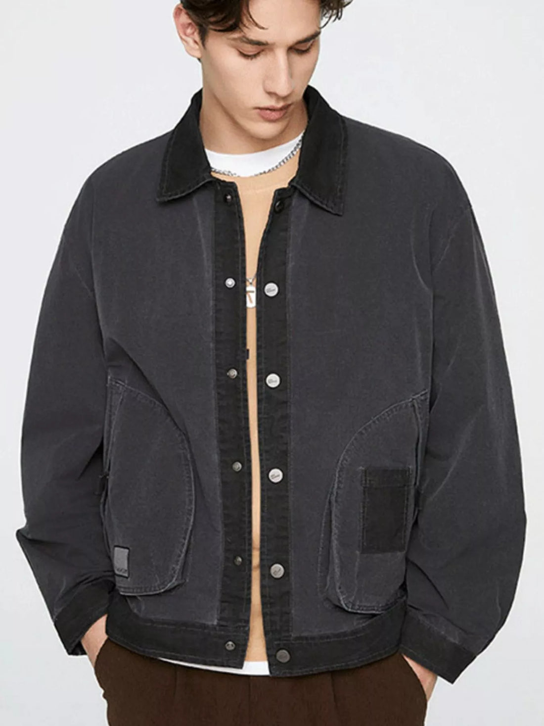 Men's Plus Size Snap Down Long Sleeve Jacket - cas7m