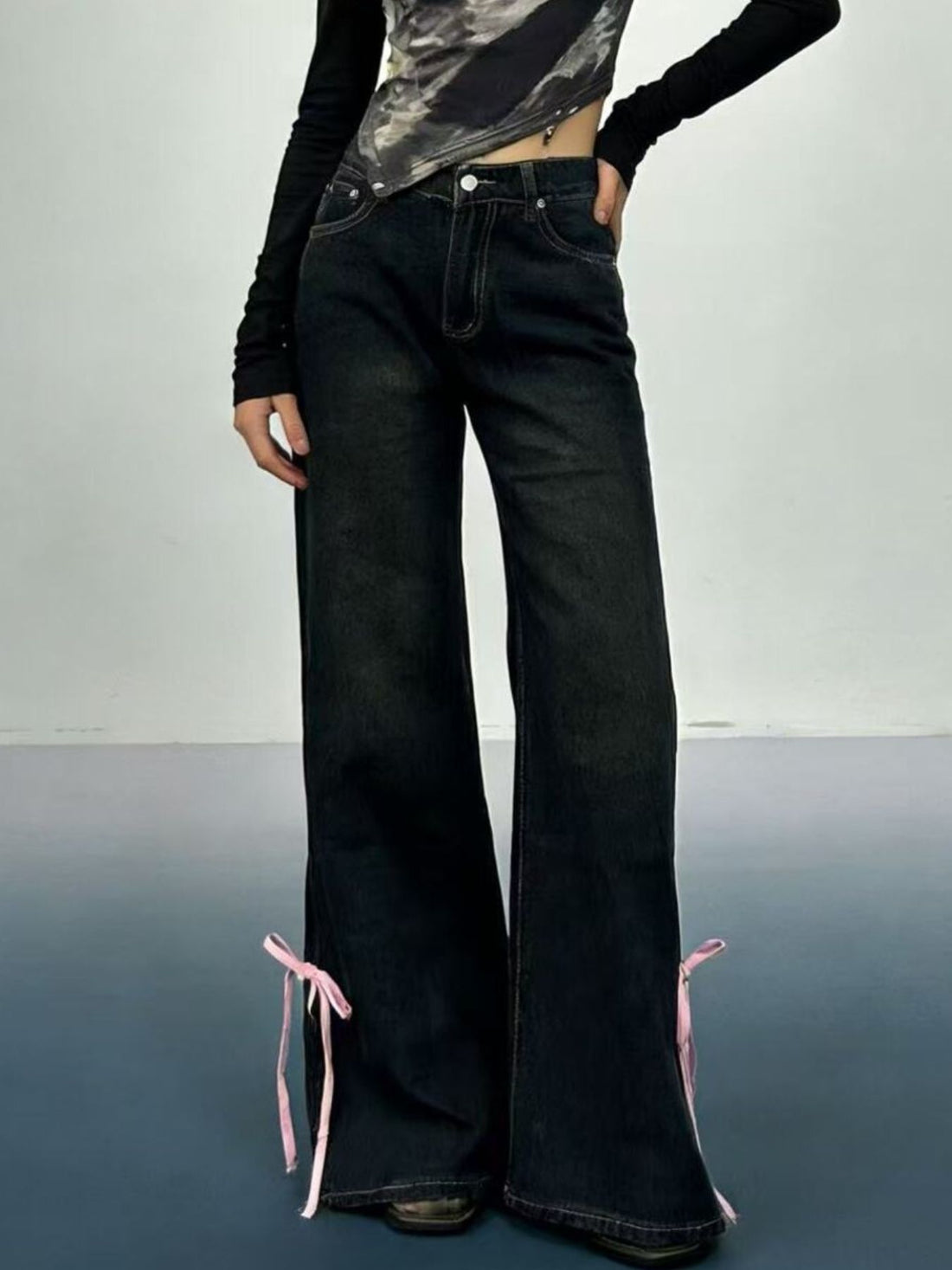 Ribbon Detail Flare Jeans - cas7m