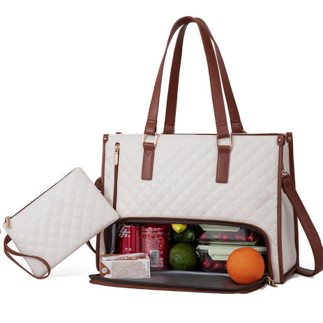 Fashionable Lunch Tote Bag Women's Thermal Insulation Lunch Box Leak-proof Crossbody Computer Storage Bag Quilted Large Capacity Handbag With Purse - cas7m