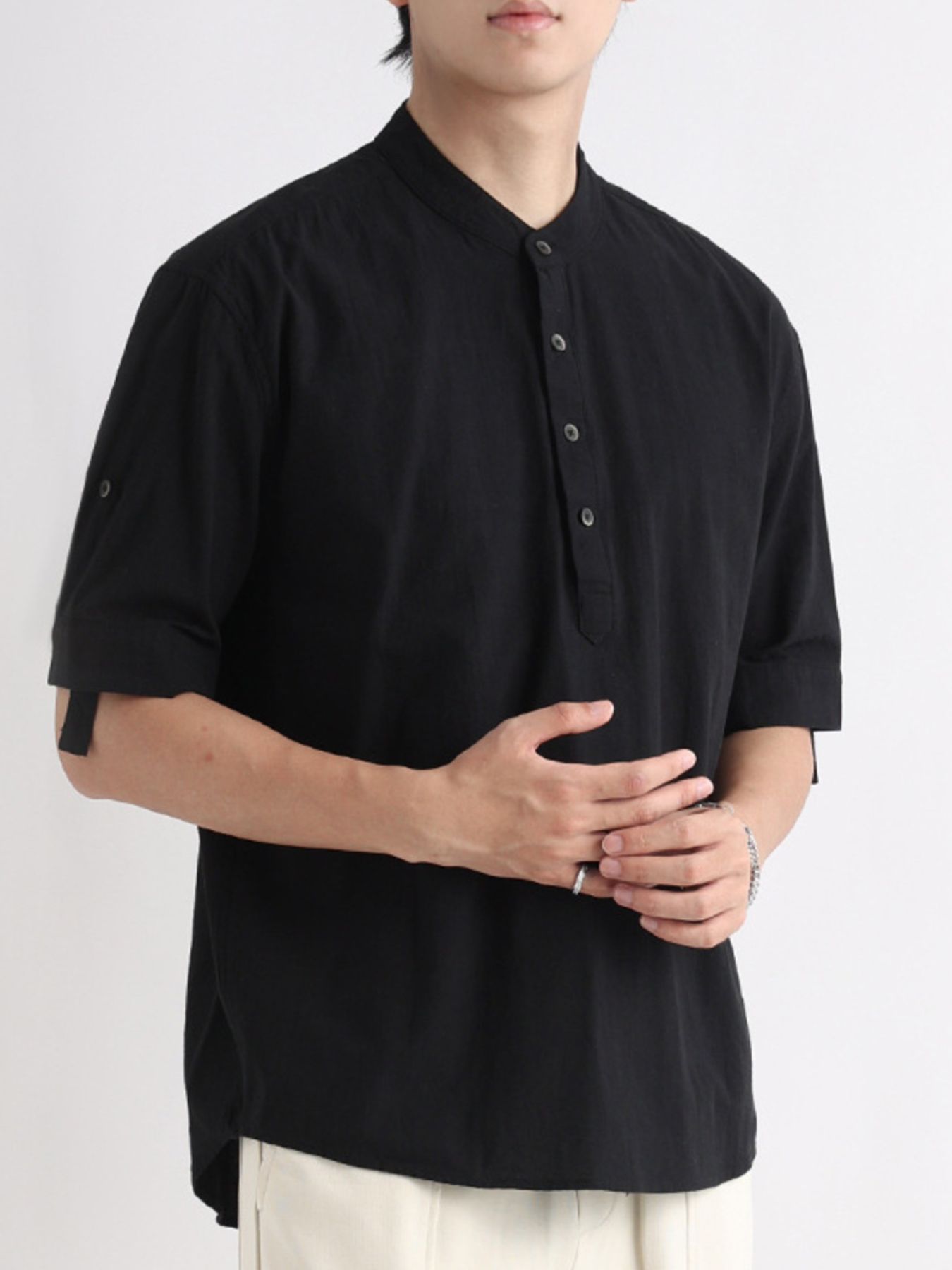 Men's Plus Size Button Detail Short Sleeve Blouse - cas7m