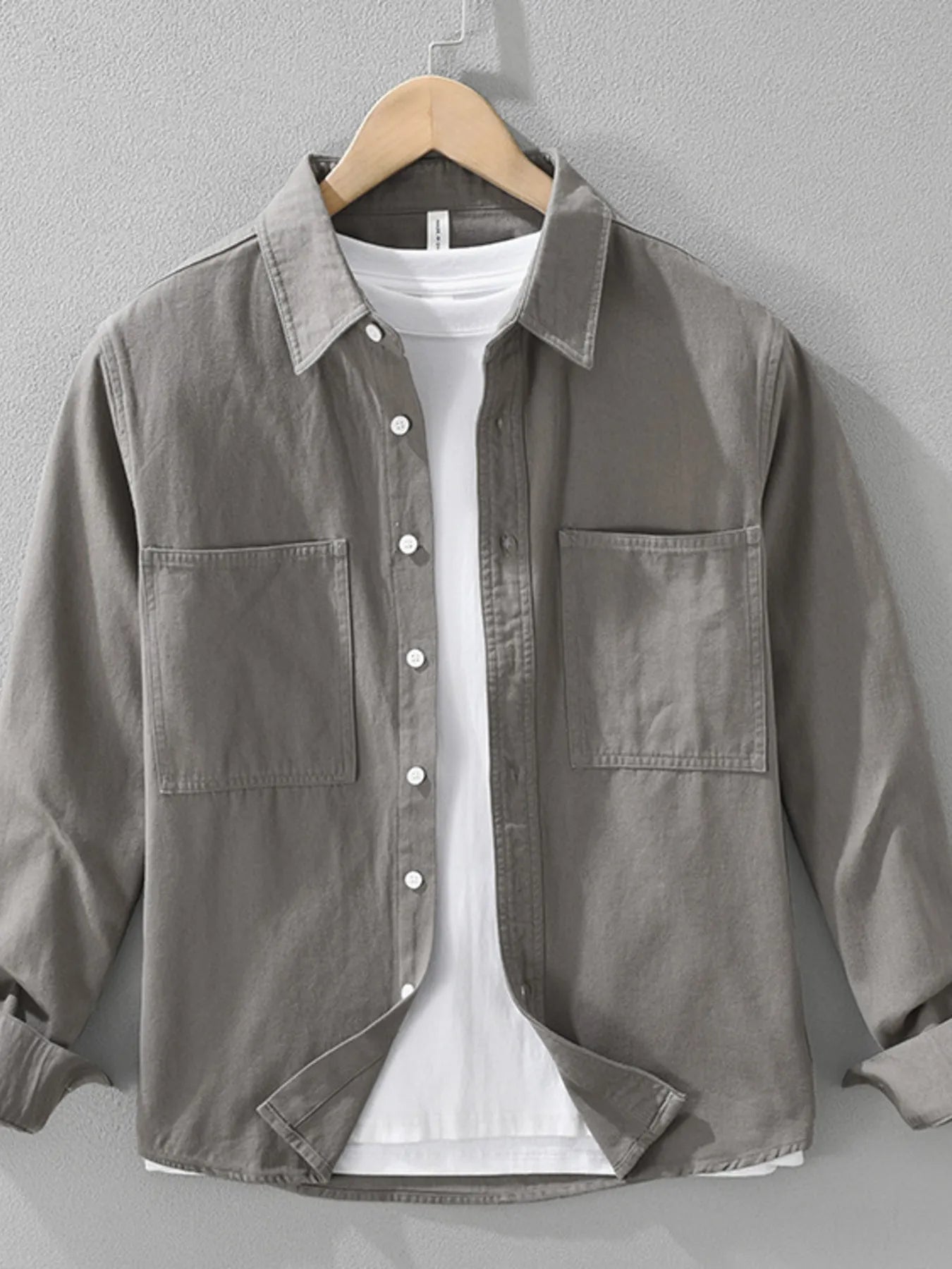 Men's Plus Size Button Detail Long Sleeve Shirt - cas7m