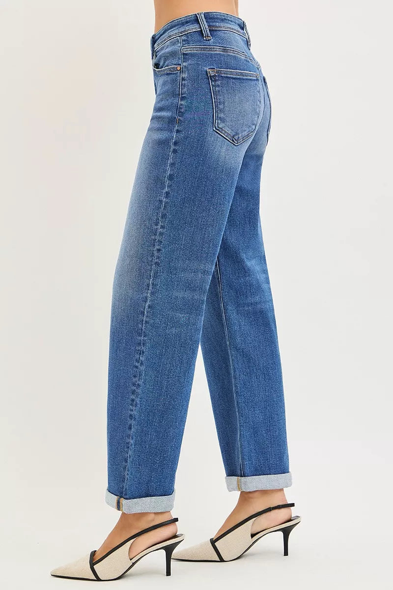 RISEN Full Size High Rise Relaxed Fit Ankle Straight Cuff Jeans Plus Size - cas7m