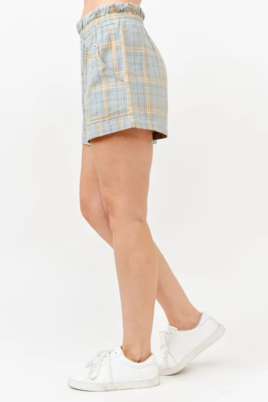 And The Why Plaid Print Smocked Detail Casual Shorts - cas7m