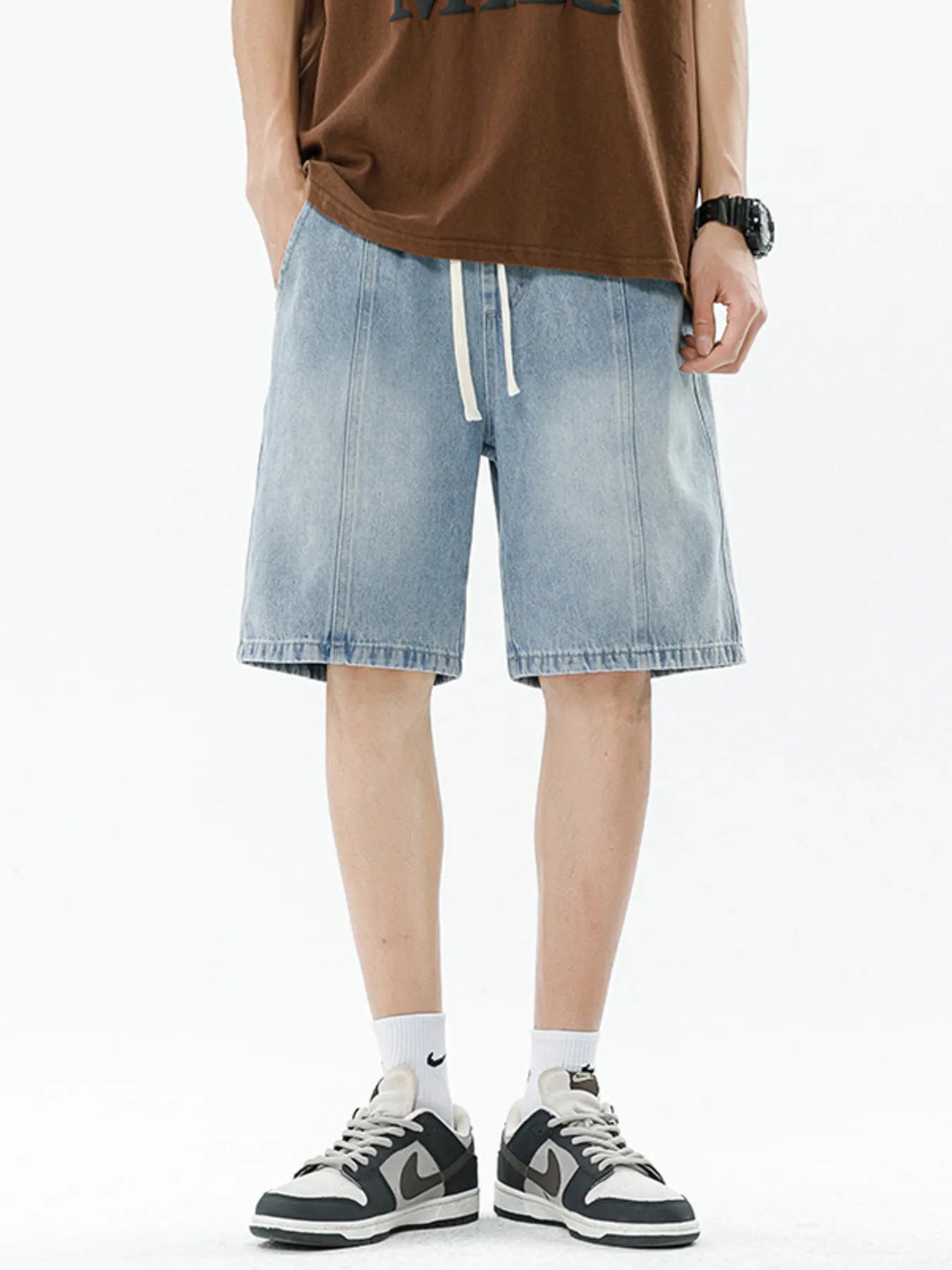 Casual Washed Cotton Drawstring Shorts - Slight Stretch Comfort - cas7m