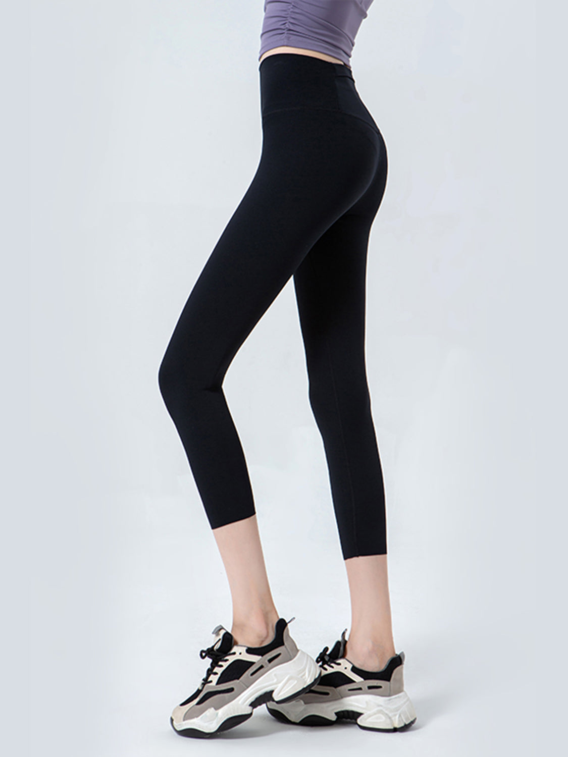 Wide Waistband Cropped Sports Leggings - cas7m