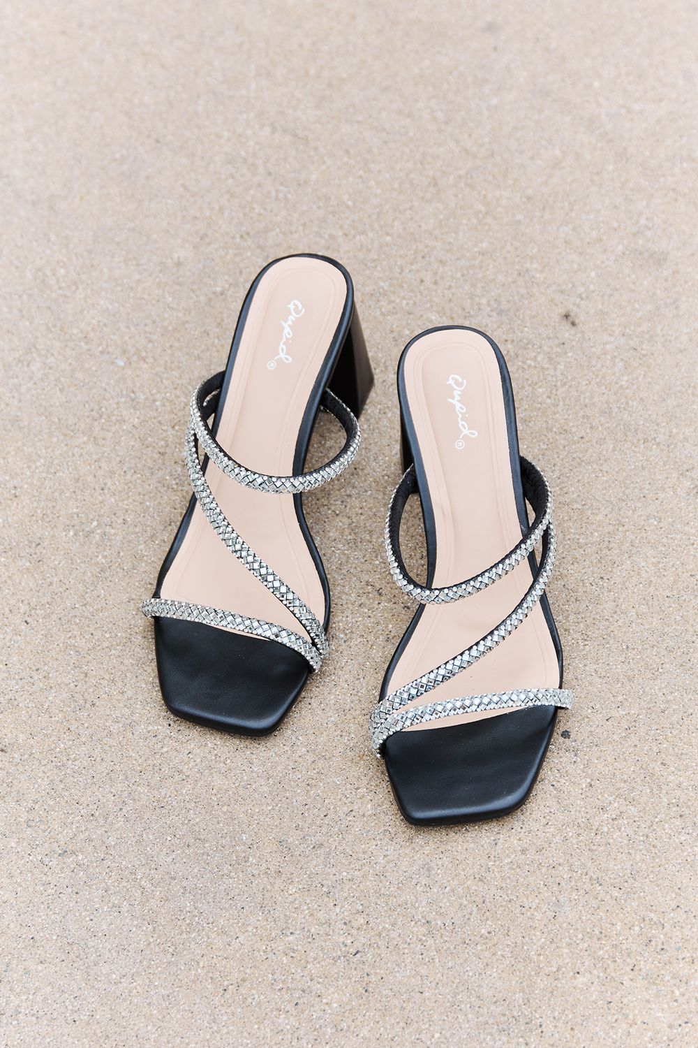 Qupid Level Up Rhinestone Strap Heels - cas7m