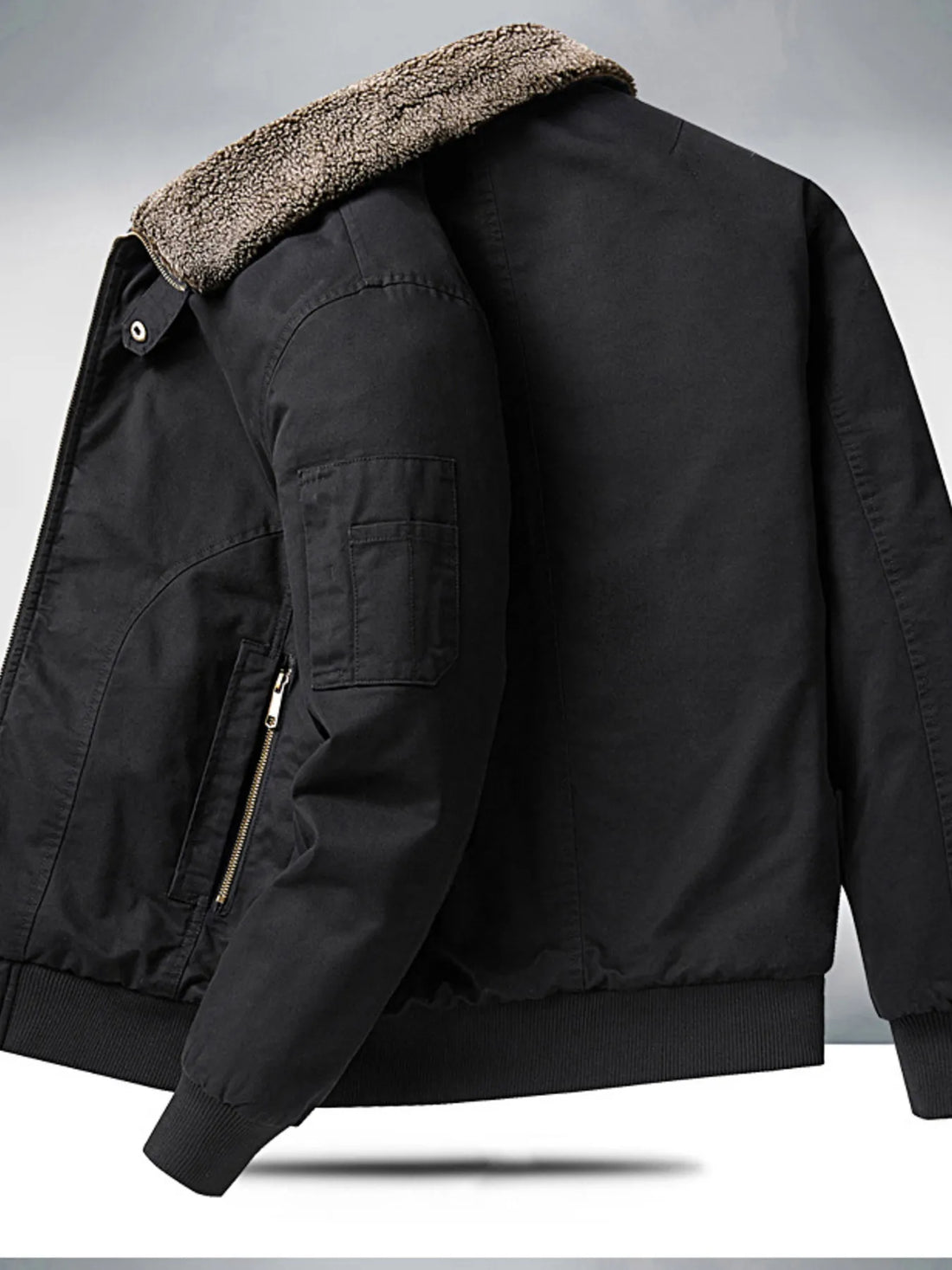 Men's Plus Size Sherpa Lined Zip Up Jacket - cas7m