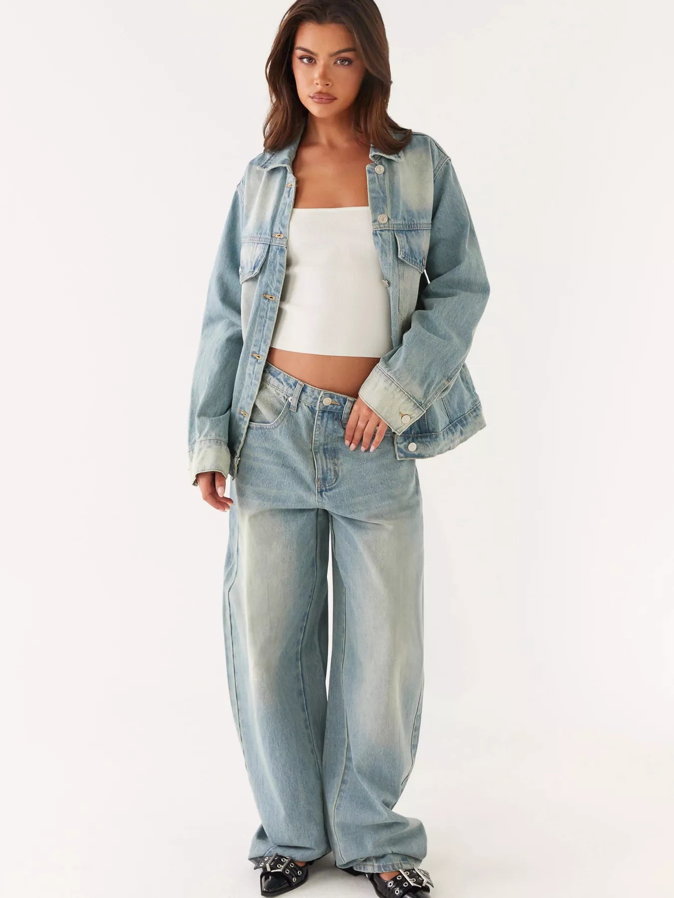 Button Up Denim Jacket and Jeans Set - cas7m