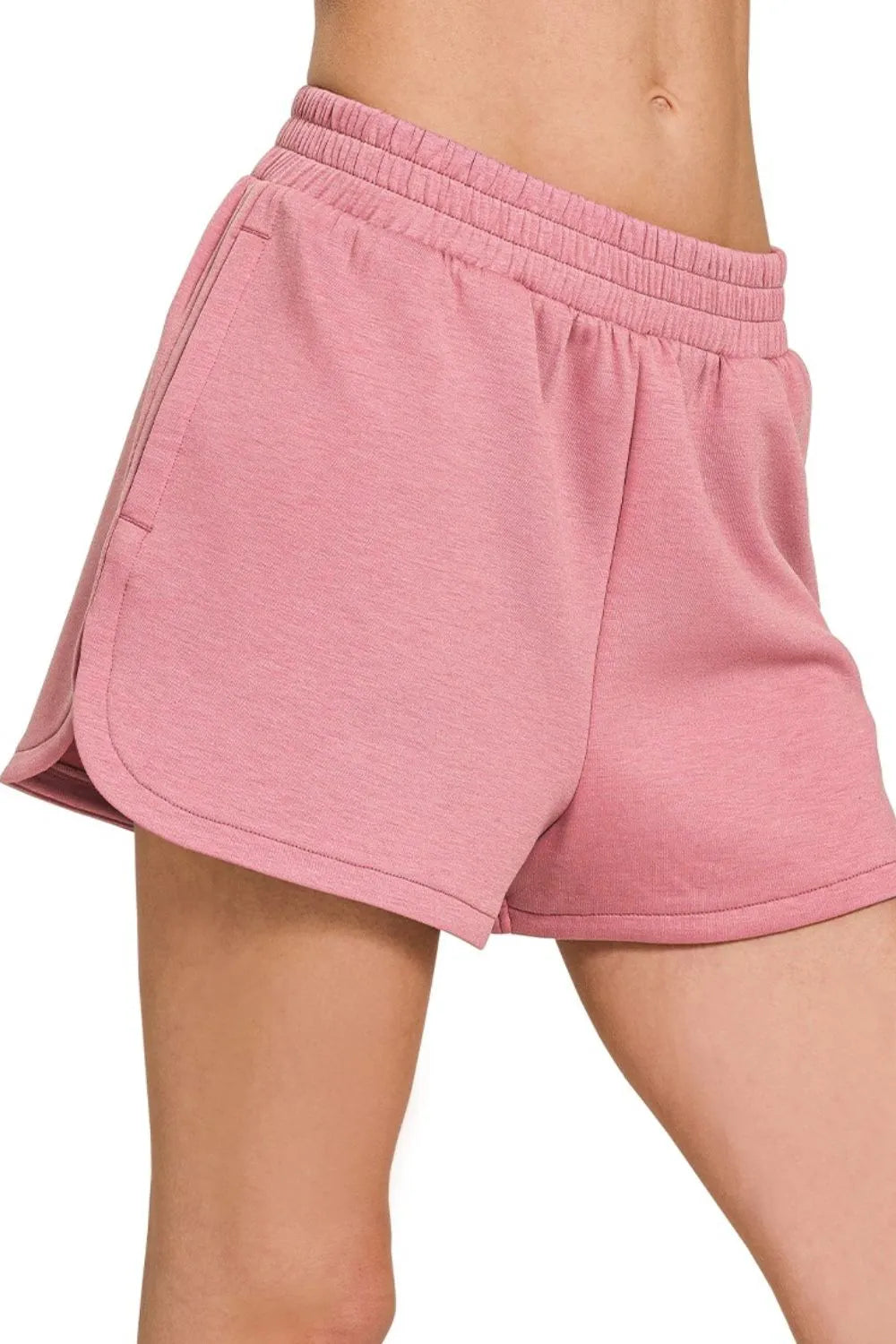 Zenana Scuba Elastic Waistband Dolphin Shorts - cas7m