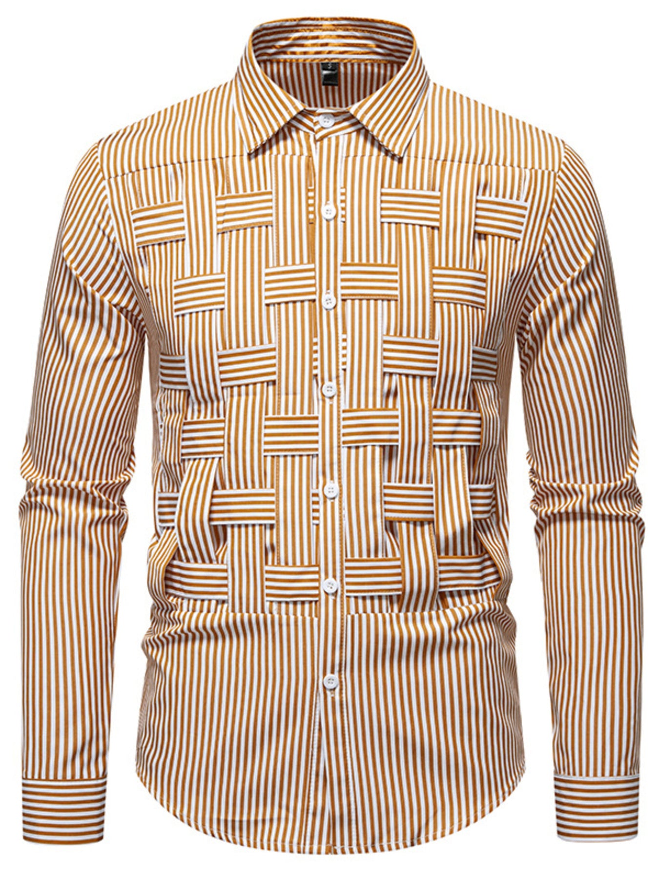 Men's Striped Woven Pattern Long Sleeve Shirt - cas7m