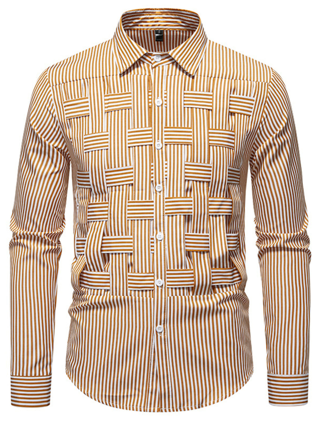 Men's Striped Woven Pattern Long Sleeve Shirt - cas7m