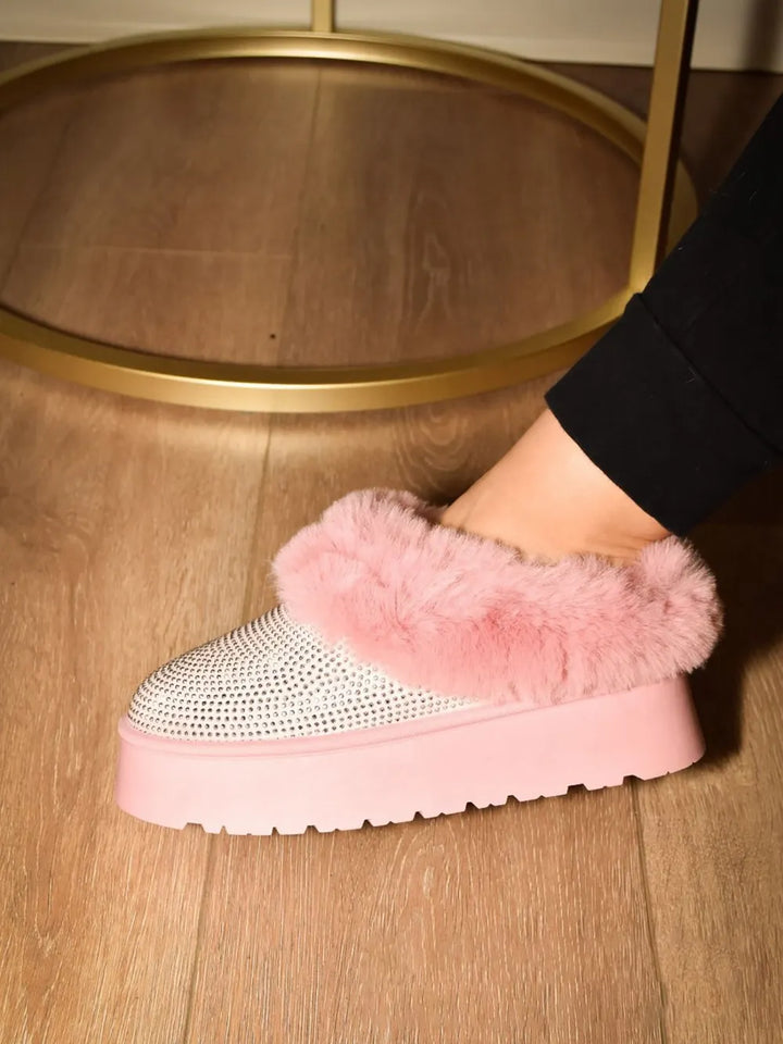 WILD DIVA Embellished Faux Fur Platform Booties - cas7m