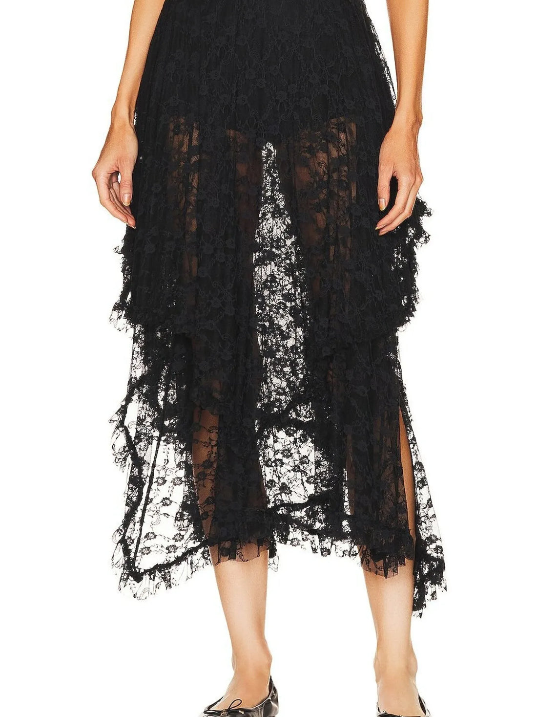 Asymmetrical Lace Midi Skirt - cas7m