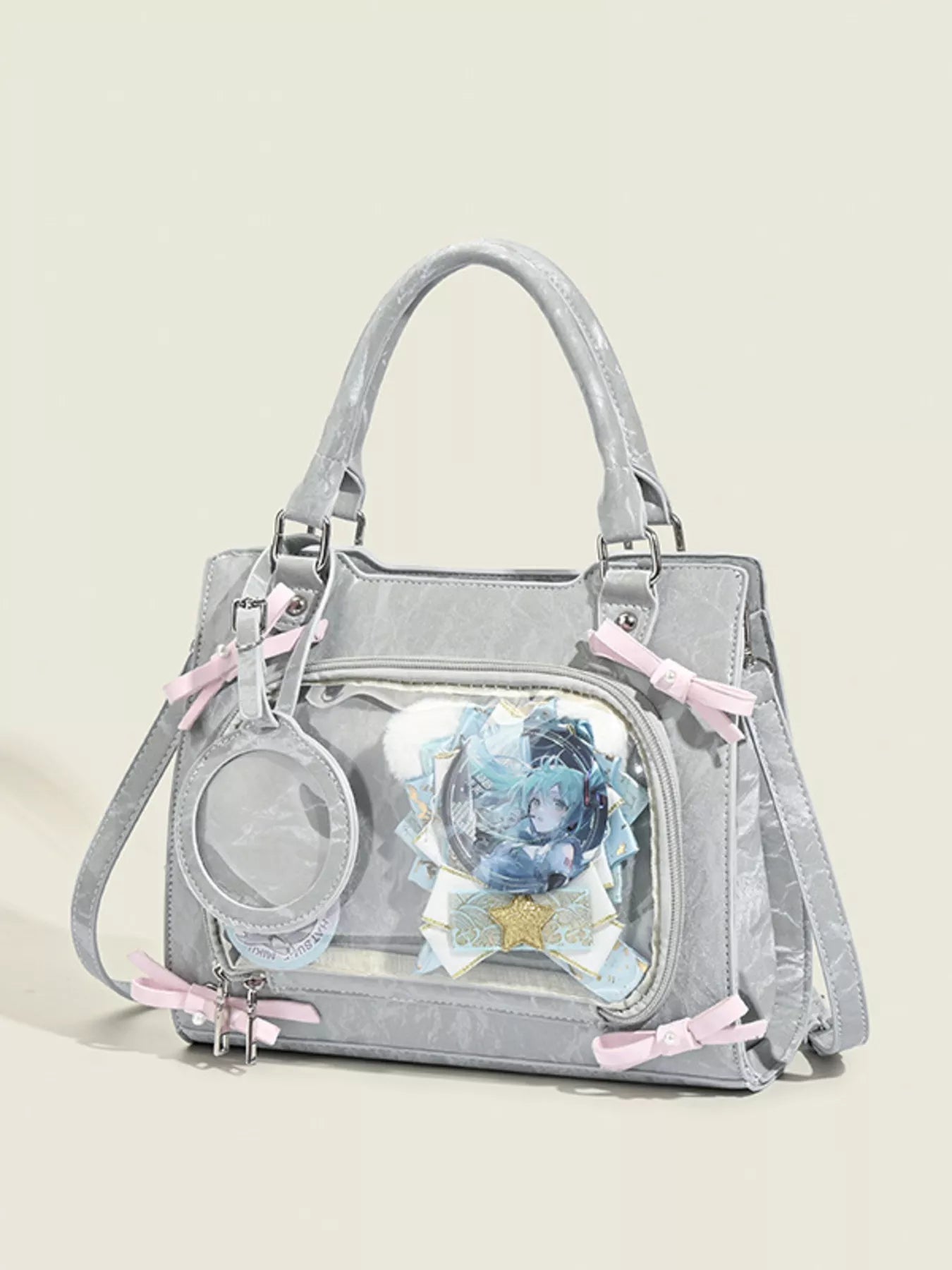 Clear Window Crossbody Bag with Bow Accents - cas7m