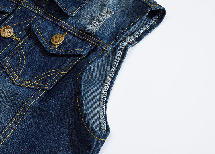 Personality men's denim vest male blue vest vest shoulder large size denim vest - cas7m